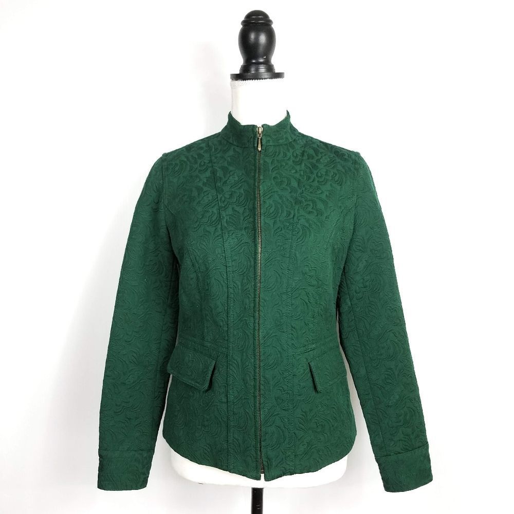 Chico's Green Jacquard Tapestry Zip Front Blazer Jacket - Picture 1 of 7